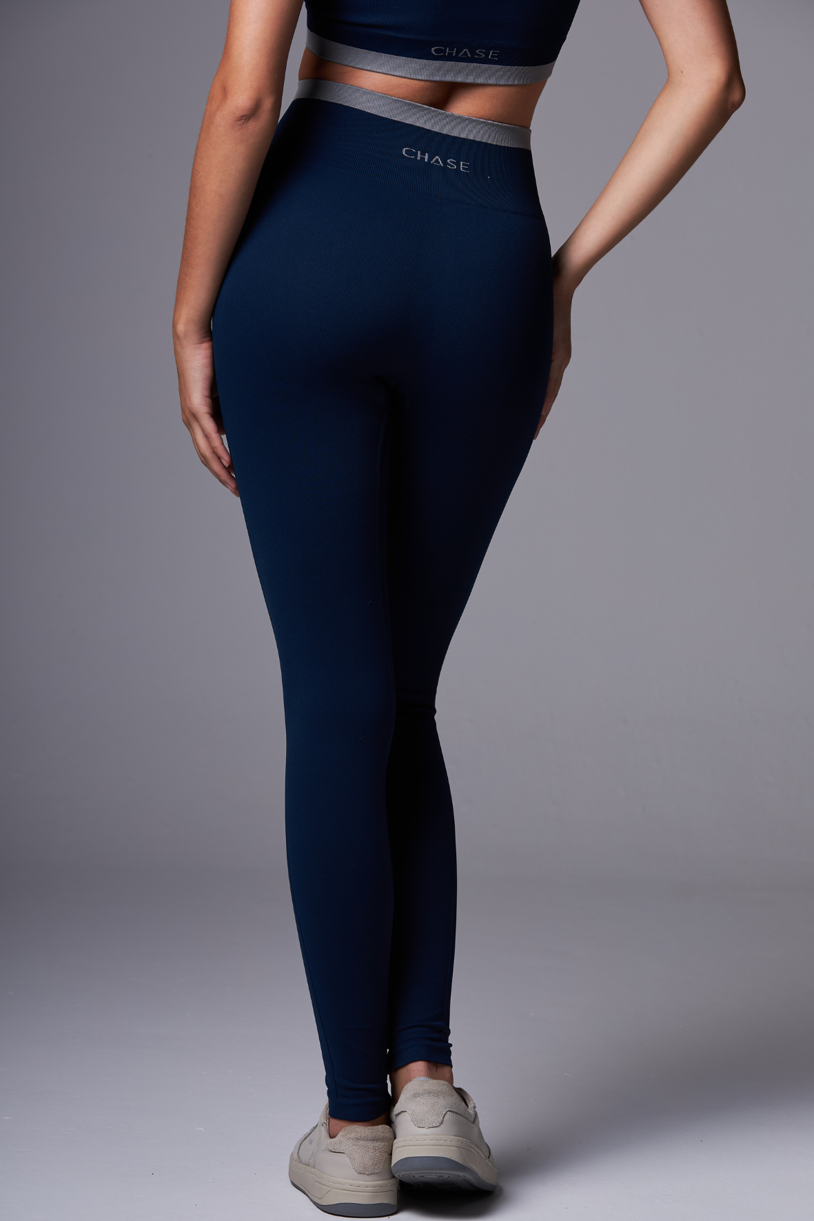 Legging Stripe Seamless Azul Marinho&Rhodium