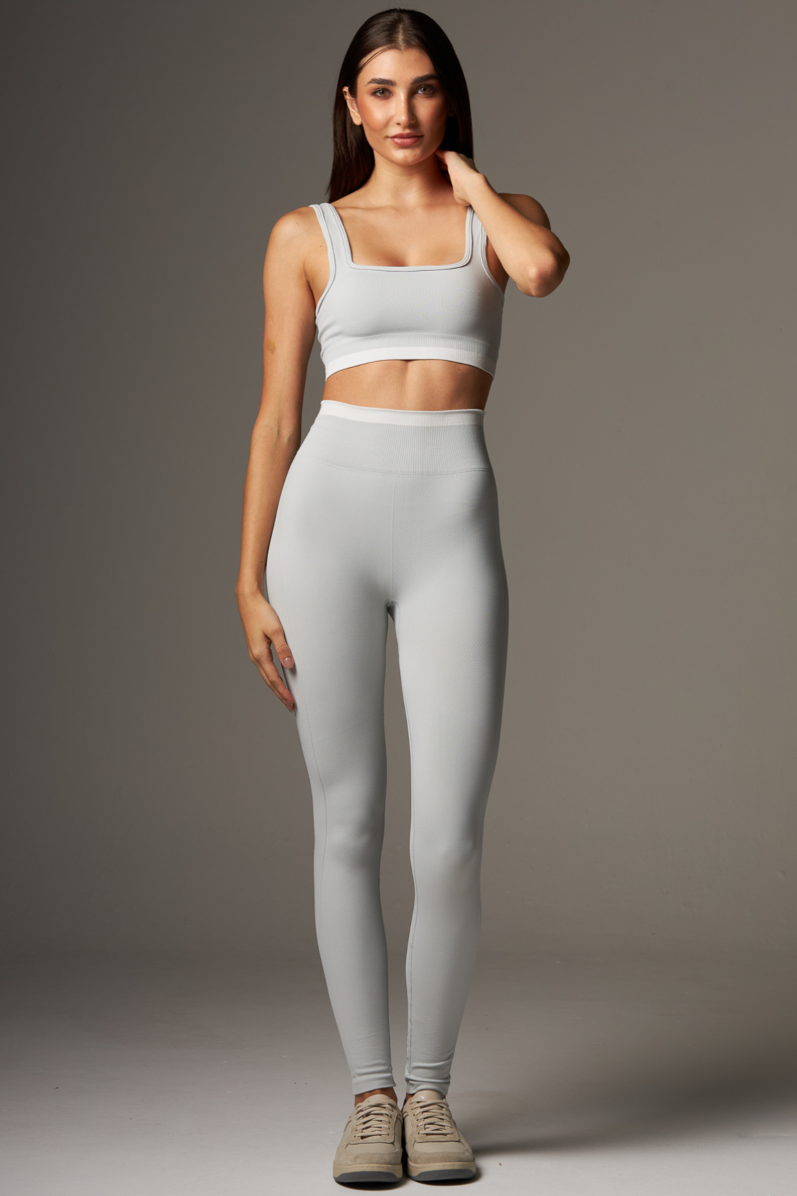 Legging Stripe Seamless Gray Violet