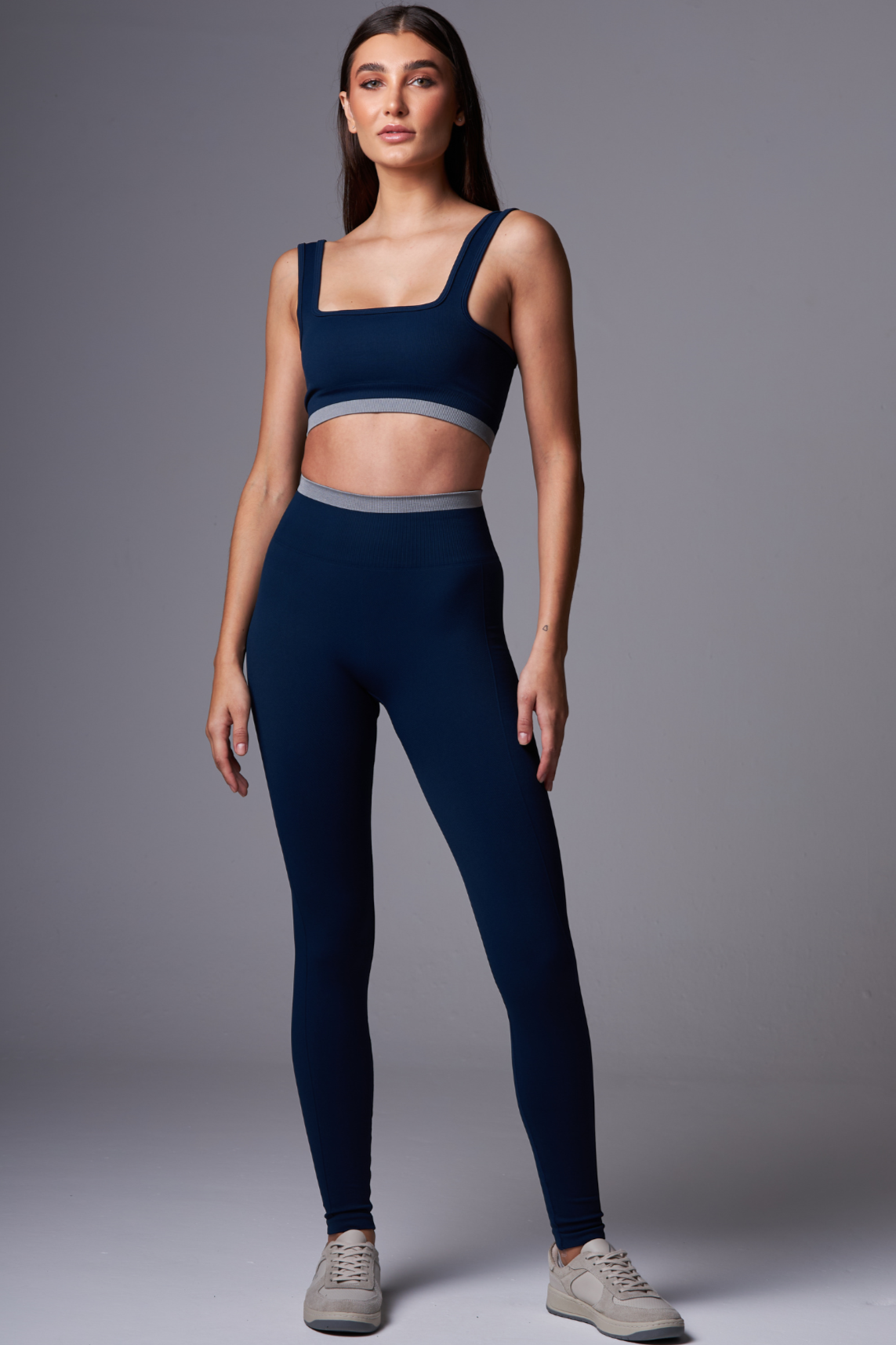 Legging Stripe Seamless Azul Marinho&Rhodium