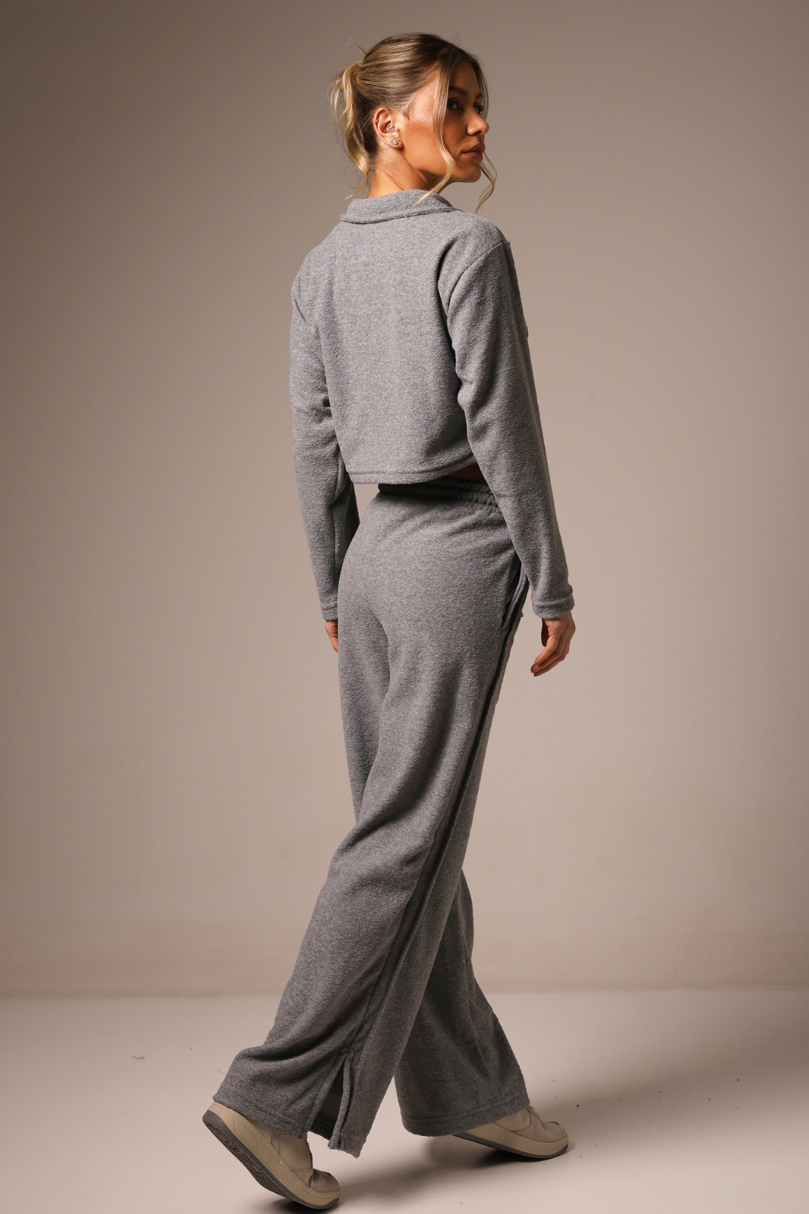 Wide Leg Boucle Grey