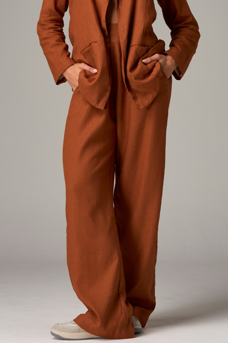 Calça Wide Pants Linho Brown