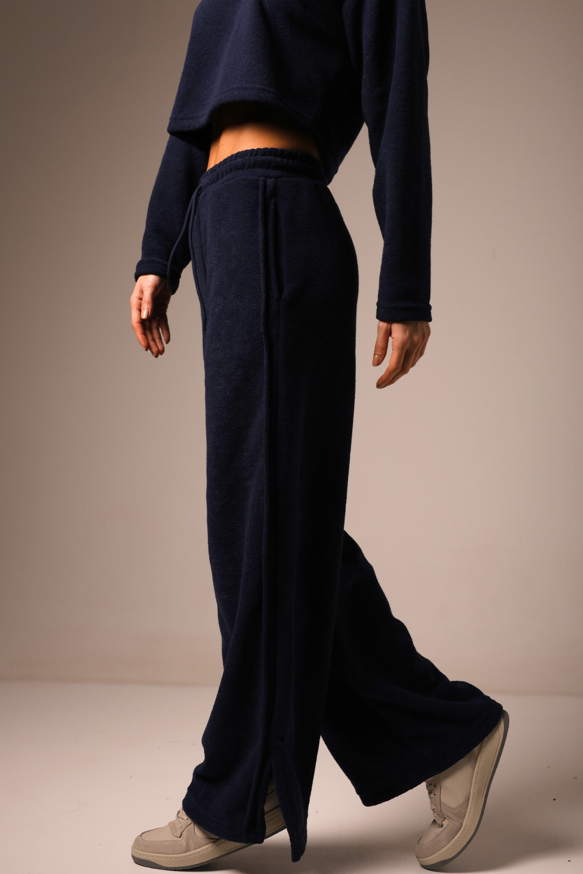 Wide Leg Boucle Navy Blue