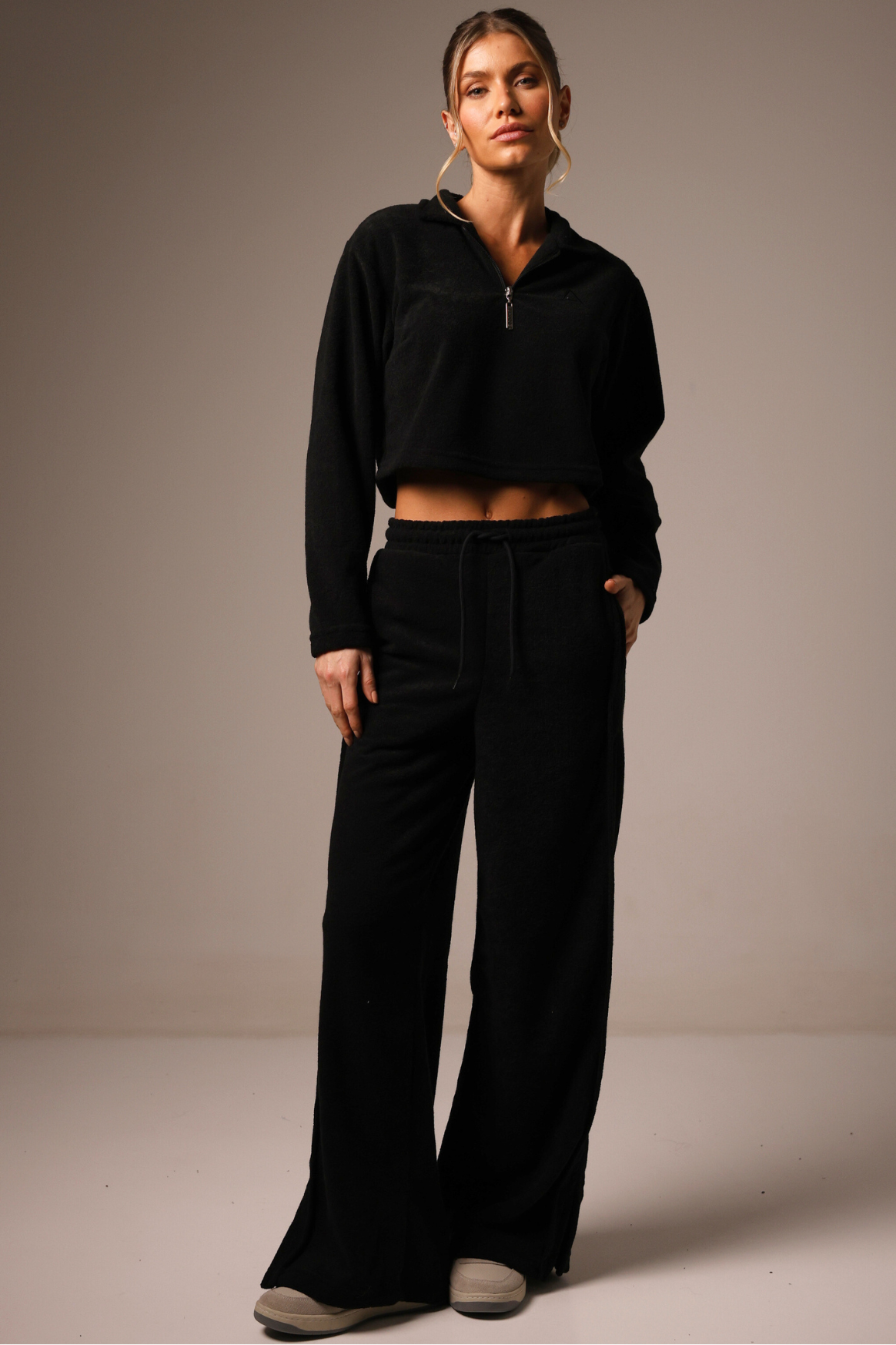 Wide Leg Boucle Black