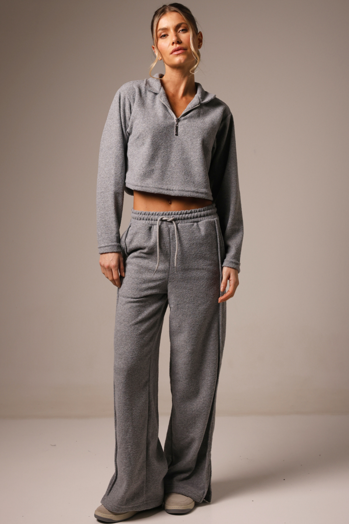 Wide Leg Boucle Grey