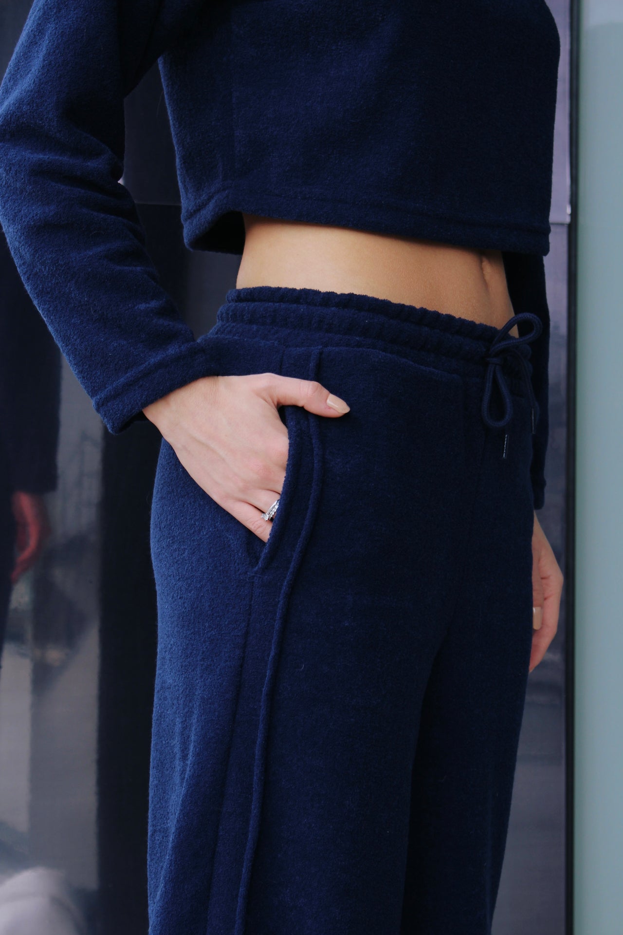 Wide Leg Boucle Navy Blue