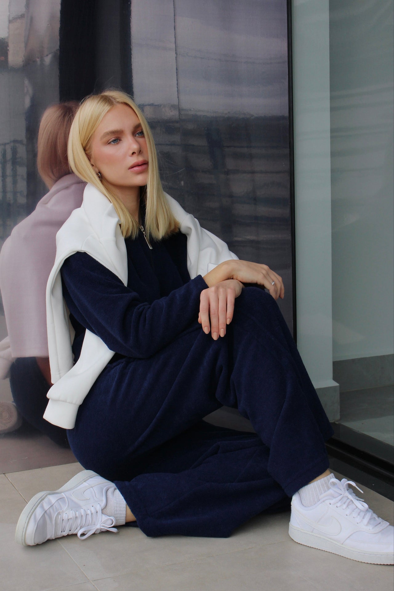 Wide Leg Boucle Navy Blue